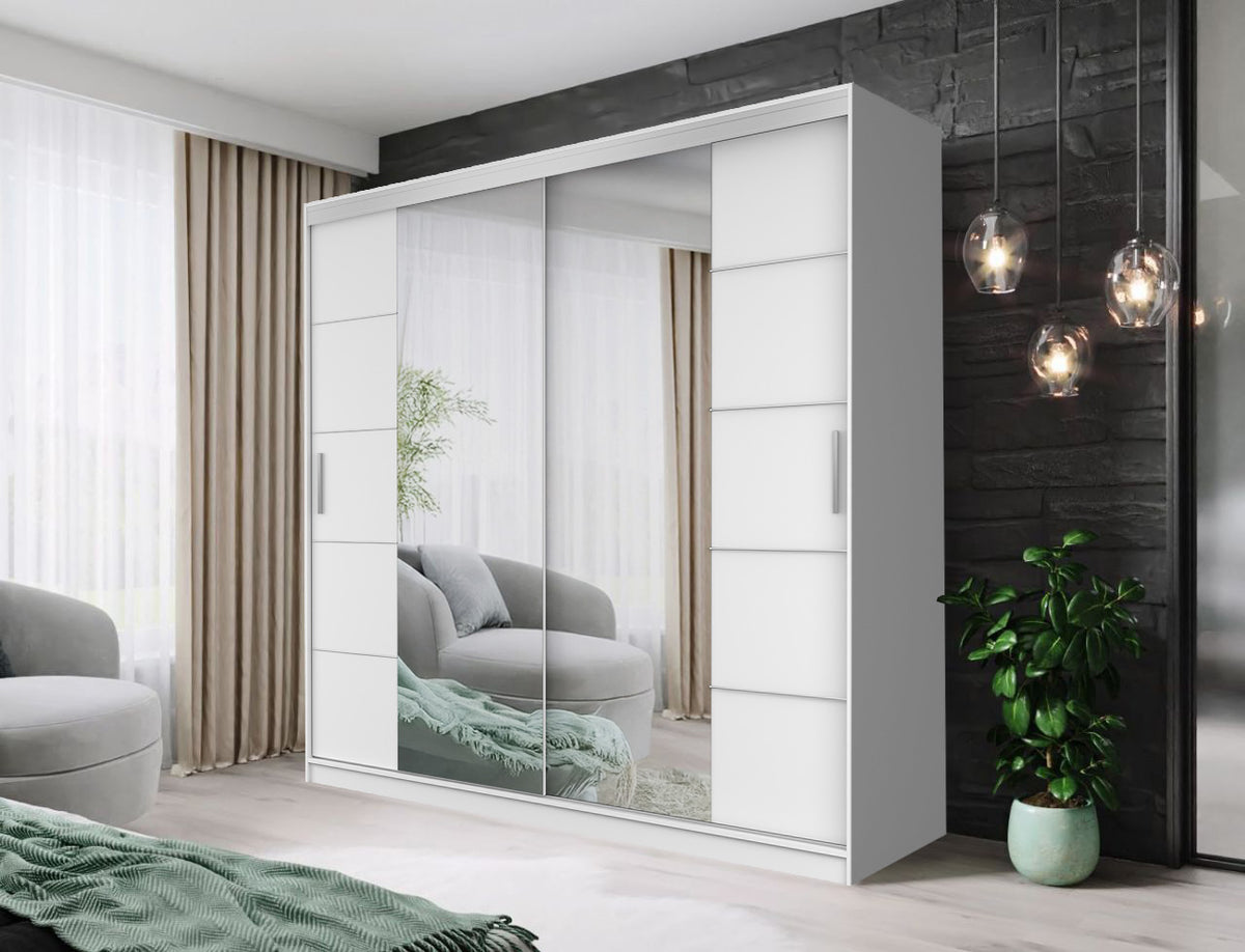 Modern Sliding Door Mirrored Wardrobe White Black Grey Oak 150 180 203 250cm