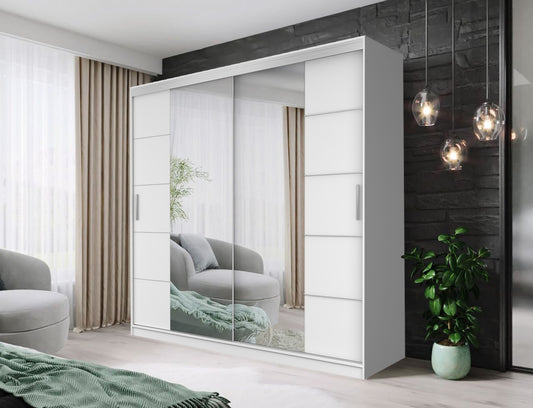 Modern Sliding Door Mirrored Wardrobe White Black Grey Oak 150 180 203 250cm