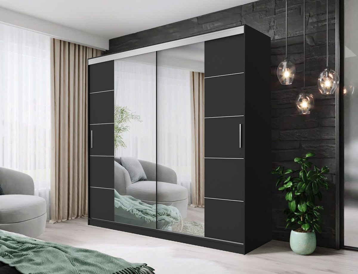 Modern Sliding Door Mirrored Wardrobe White Black Grey Oak 150 180 203 250cm