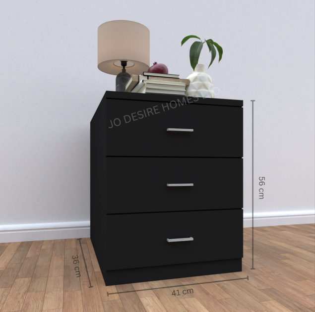 Bedside Table Three Drawer Nightstand Side Table