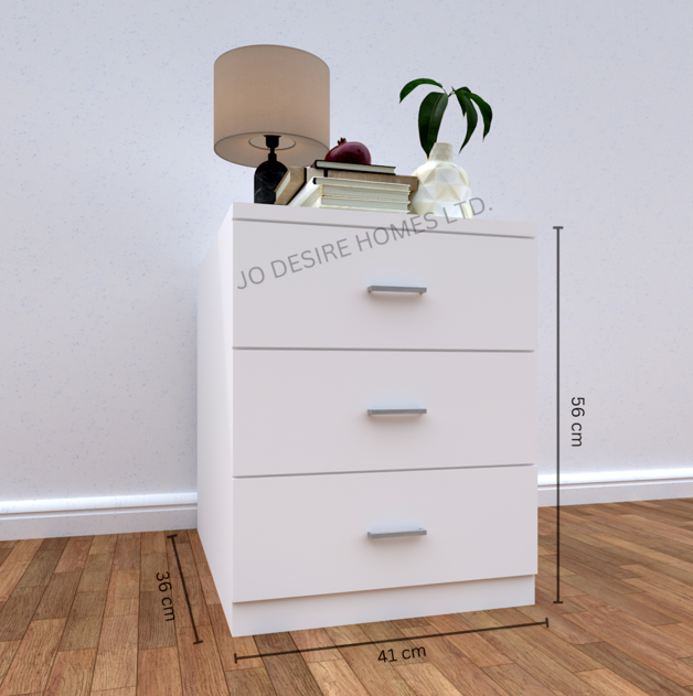 Bedside Table Three Drawer Nightstand Side Table