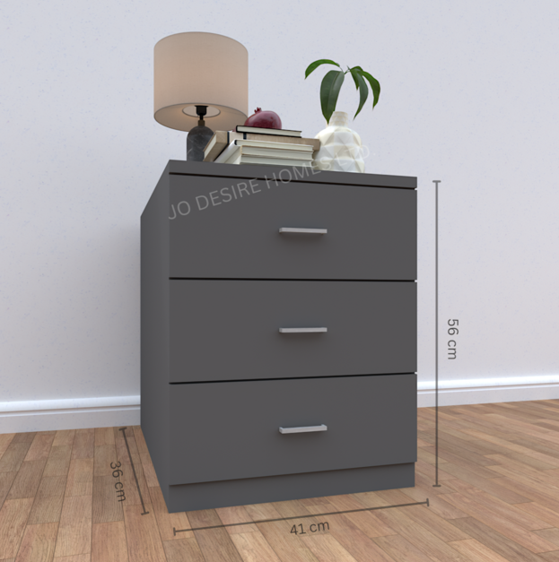 Bedside Table Three Drawer Nightstand Side Table