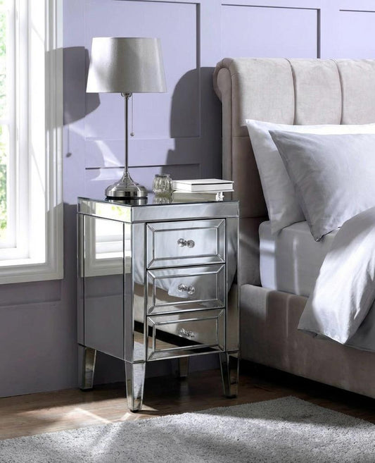 Luxury Plain Mirror Finish 3-Drawer Bedside Cabinet Night stand