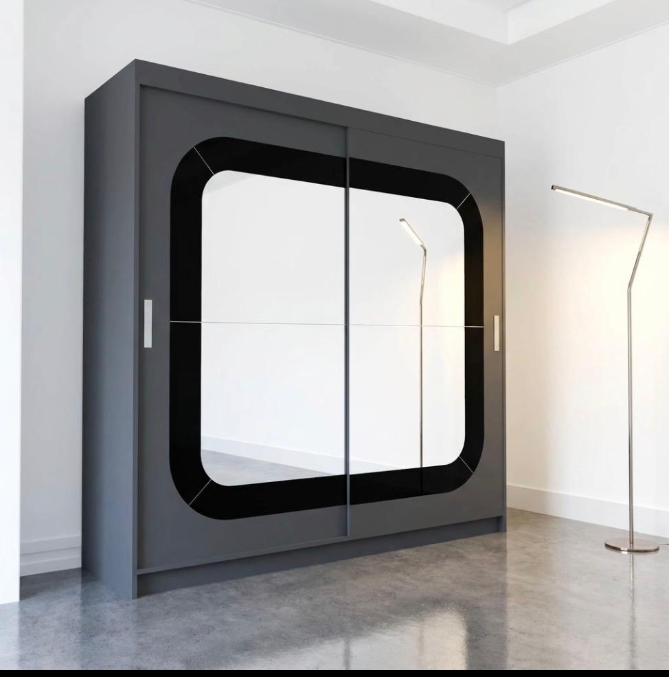 Stylish Sliding Door Wardrobe in White & Grey – 150cm | 180cm | 203cm